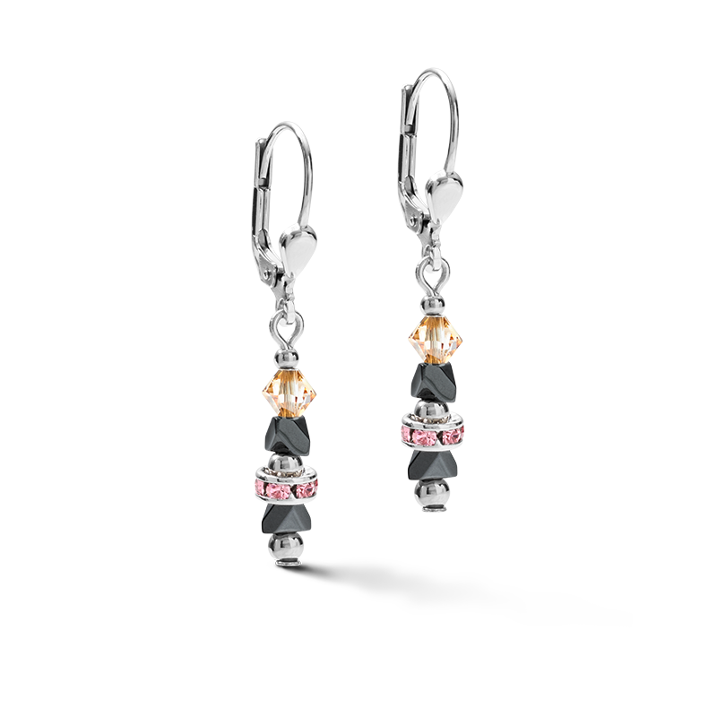 Earrings Fine & Edgy Hematite & Crystals & Stainless Steel peach-pink