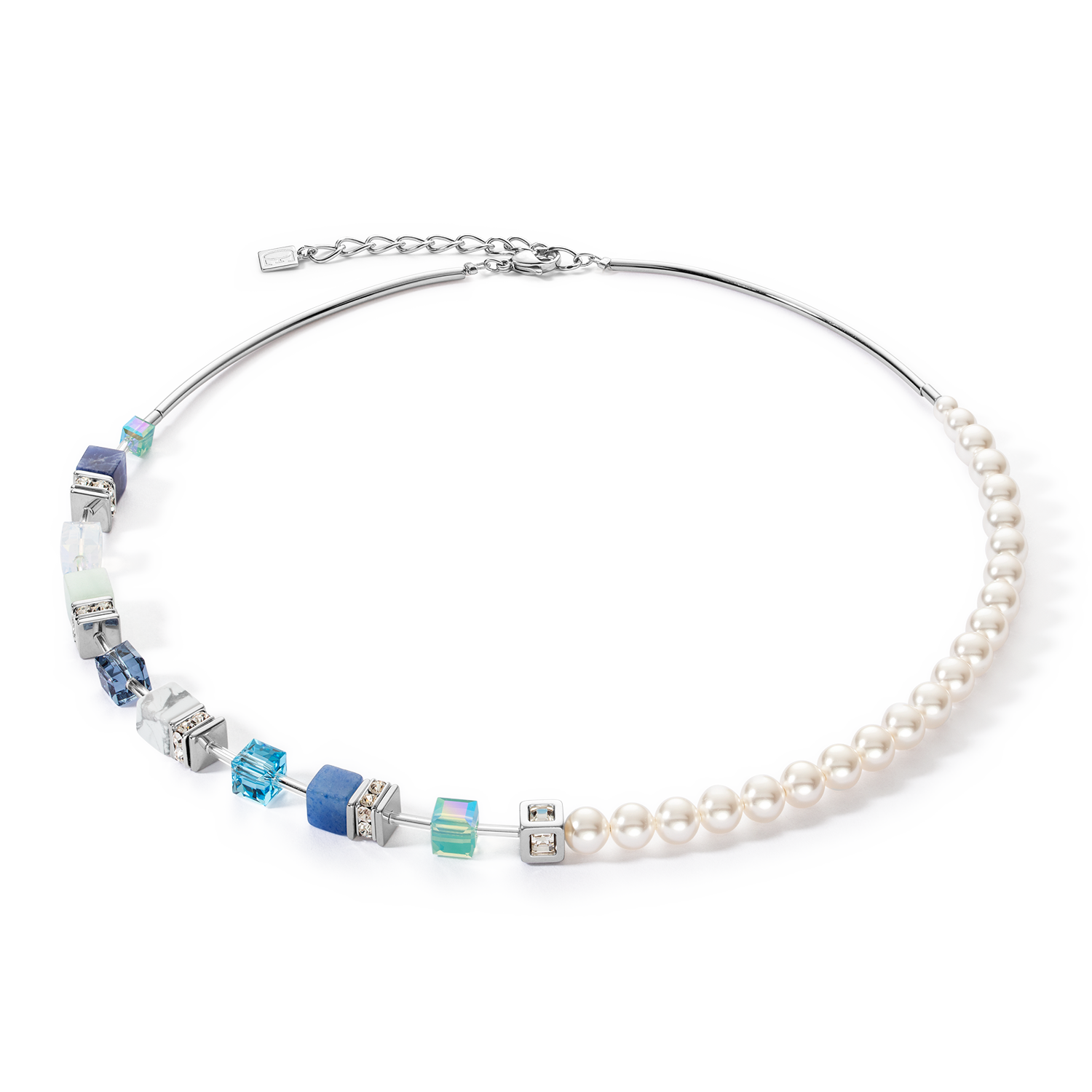 GeoCUBE® Precious Fusion Pearls necklace aqua blue