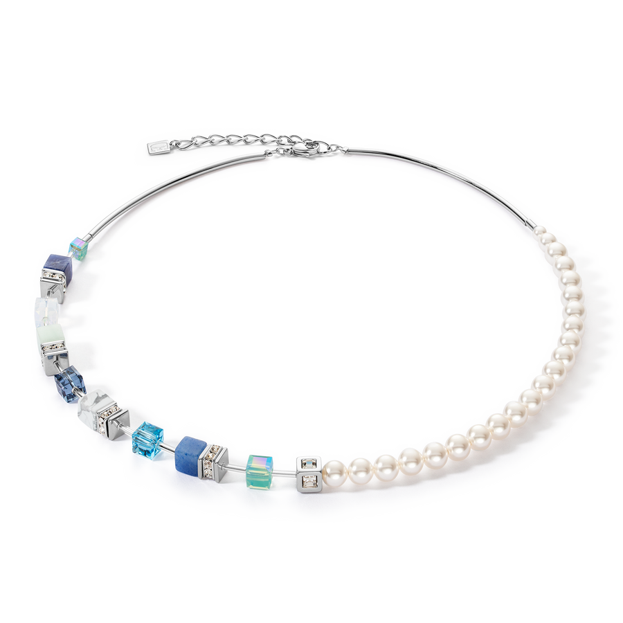 GeoCUBE® Precious Fusion Pearls necklace aqua blue