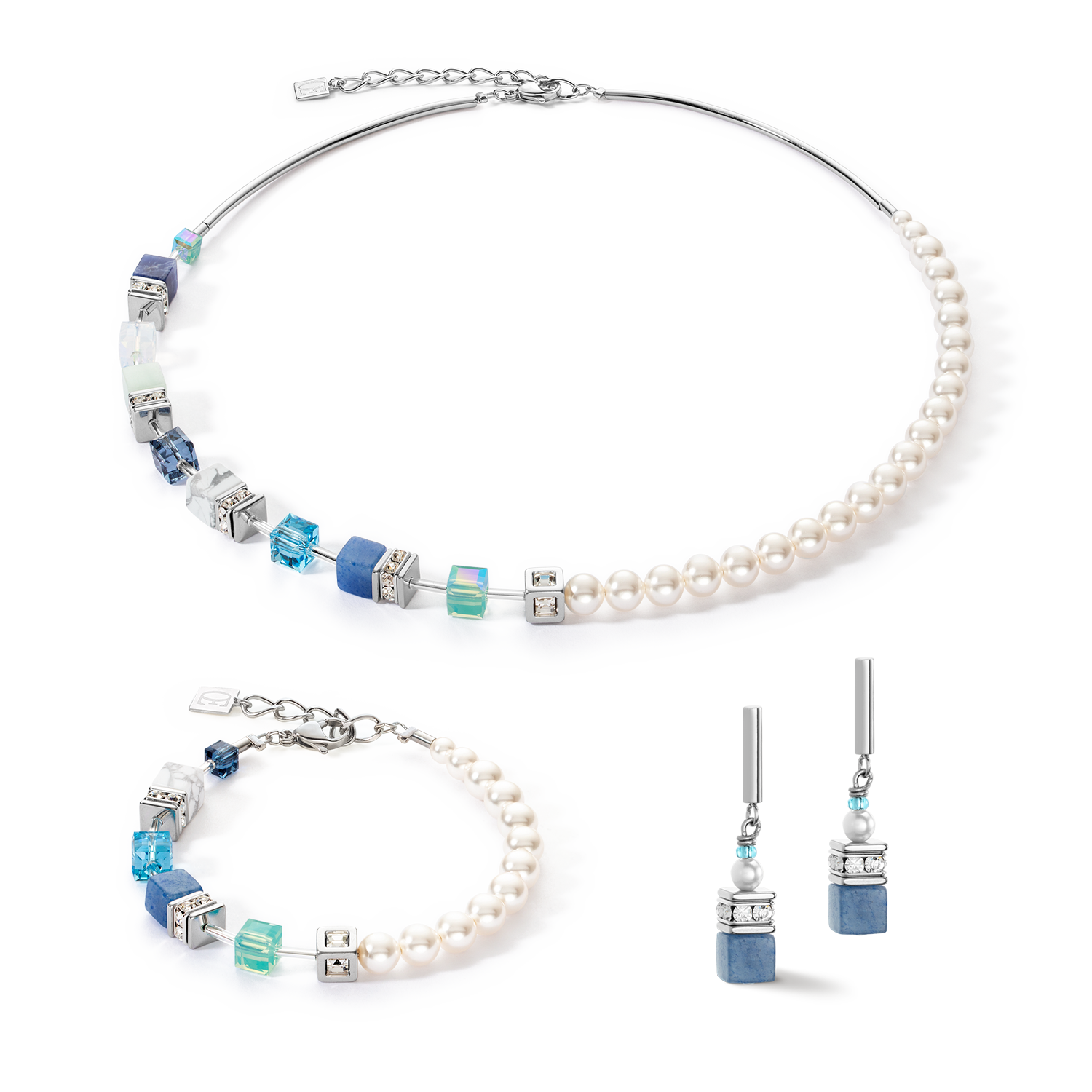 GeoCUBE® Precious Fusion Pearls necklace aqua blue