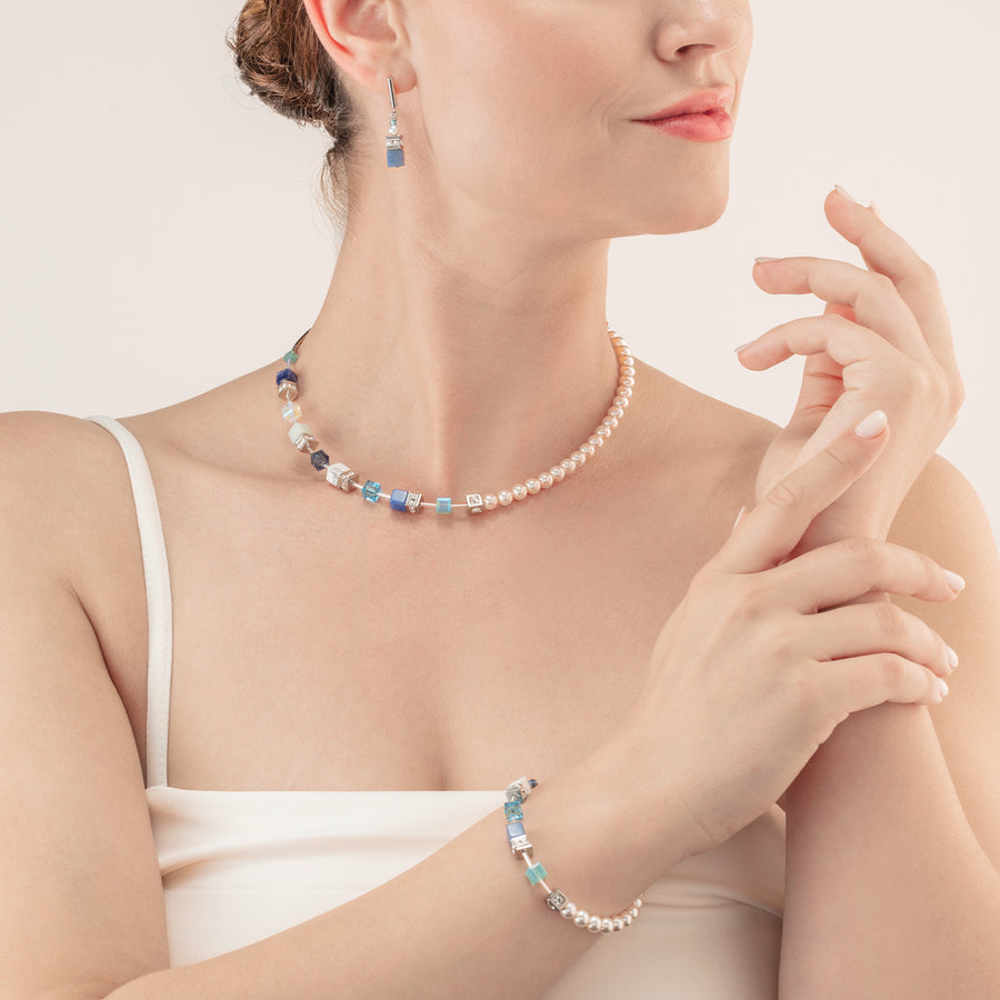 GeoCUBE® Precious Fusion Pearls necklace aqua blue