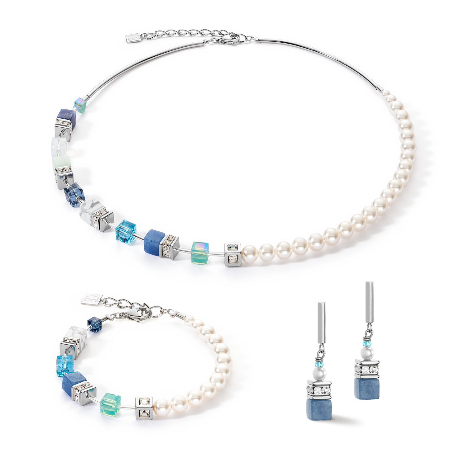 GeoCUBE® Precious Fusion Pearls earrings aqua blue
