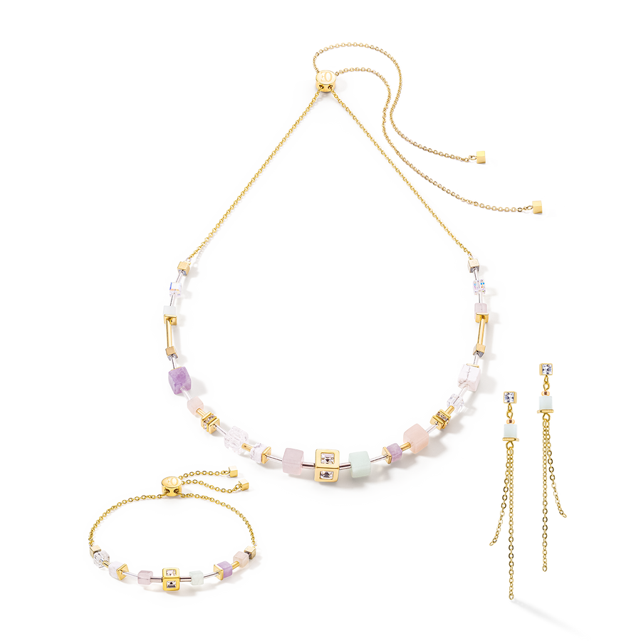 GeoCUBE® Precious & Slider Closure earrings gold multicolour pastel