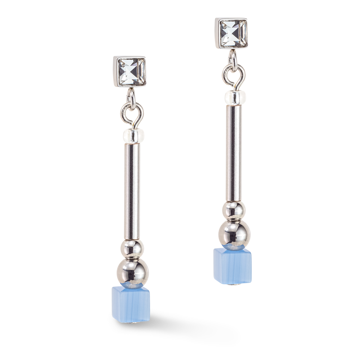 Brilliant Square Layer earrings silver light blue pink