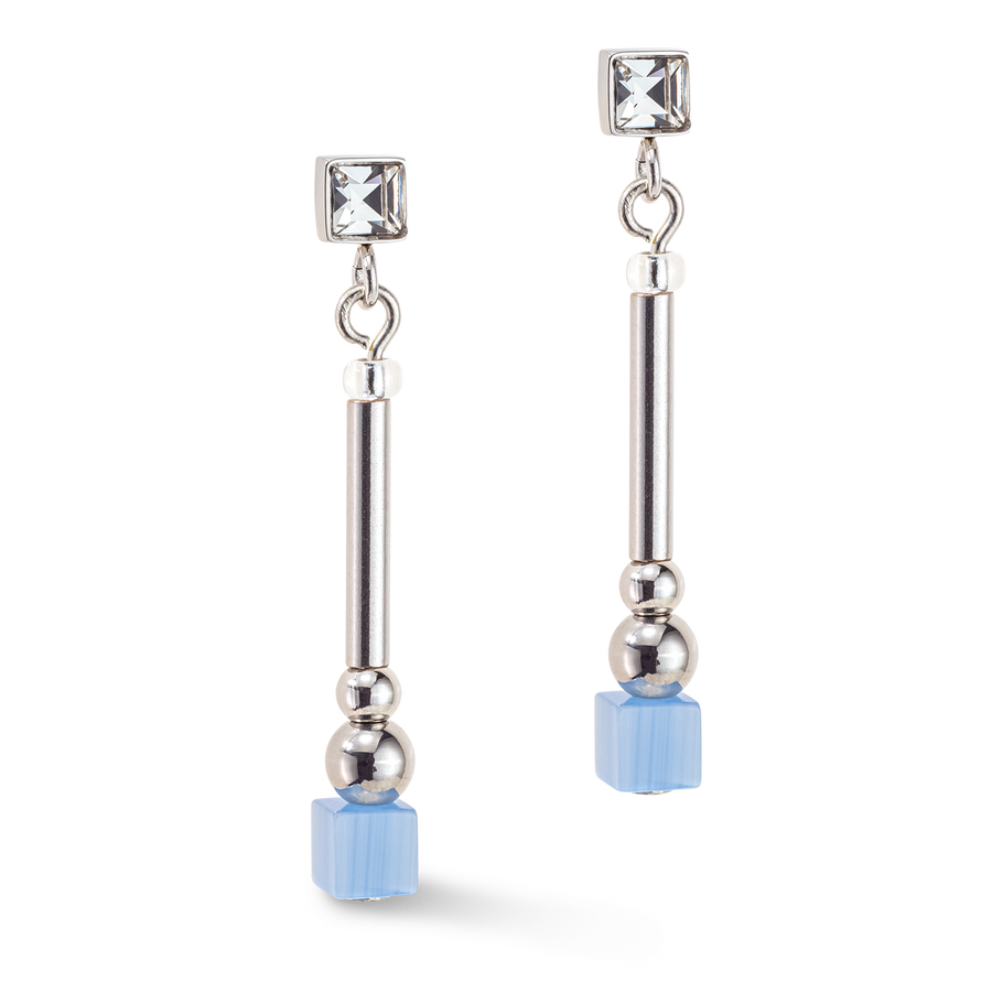 Brilliant Square Layer earrings silver light blue pink