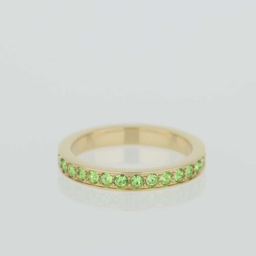 Ring stainless steel & crystals slim gold green