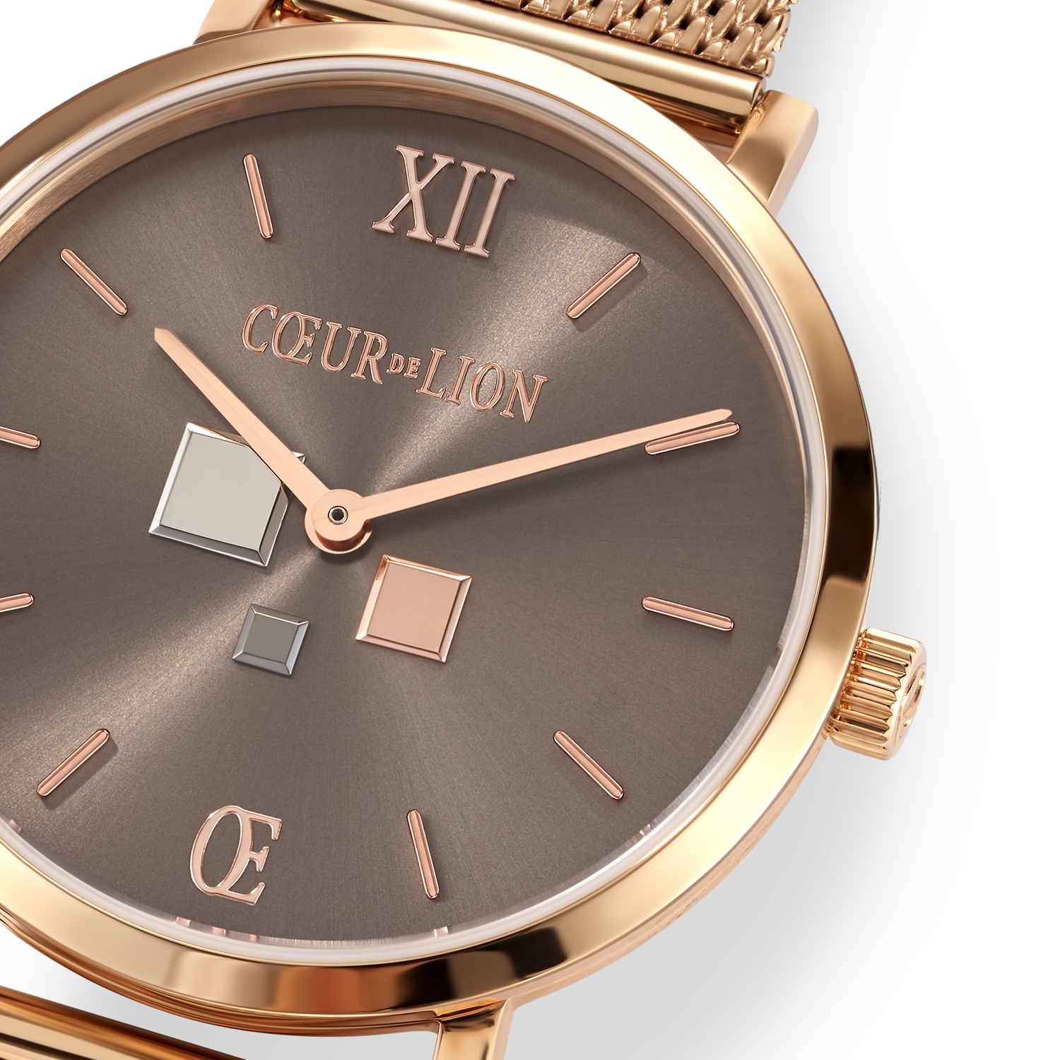 Watch Round Mocha Sunray Milanese Stainless Steel Rose Gold