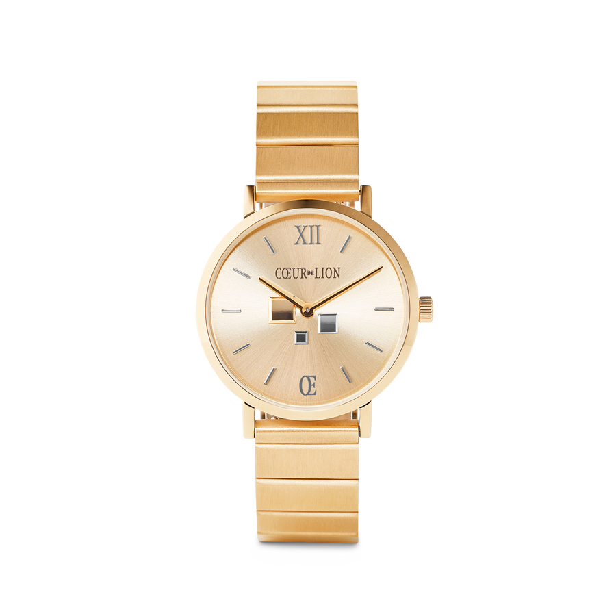 Watch Round Gold Sunray Monochrome Stainless Steel Gold