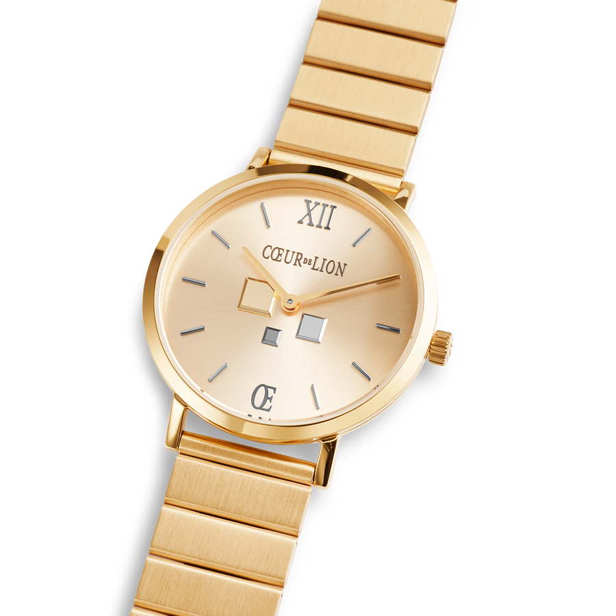 Watch Round Gold Sunray Monochrome Stainless Steel Gold