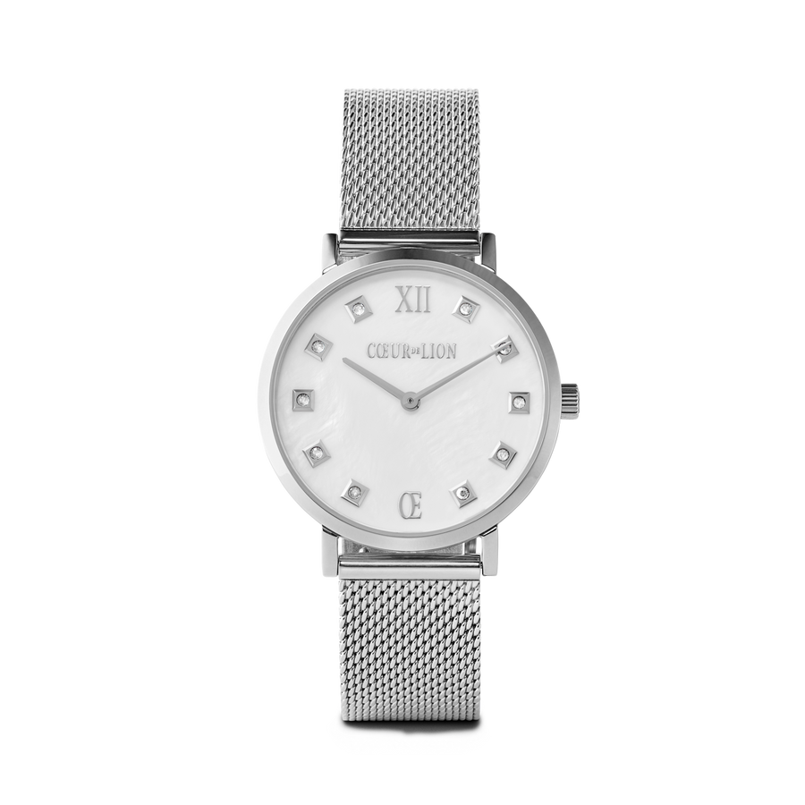 Gift Set Watch Round Mother-of-Pearl Milanaise & Bracelet Asymmetry freshwater pearls white-silver