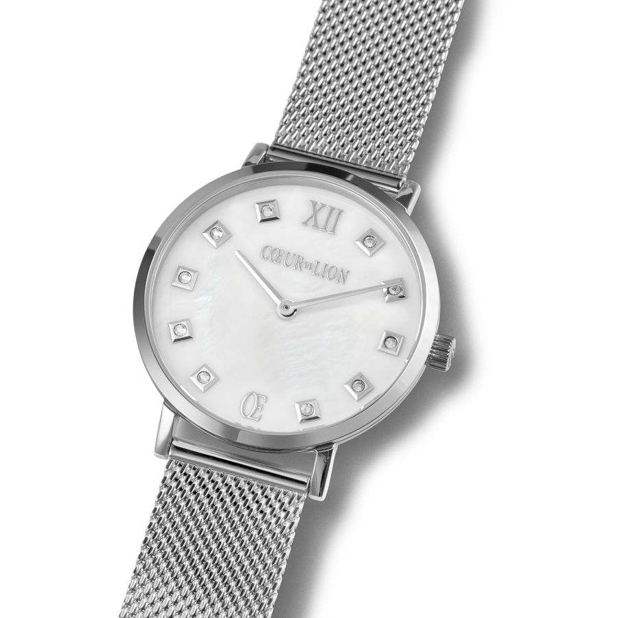 Watch Round Mother-of-Pearl Milanaise Stainless Steel Silver