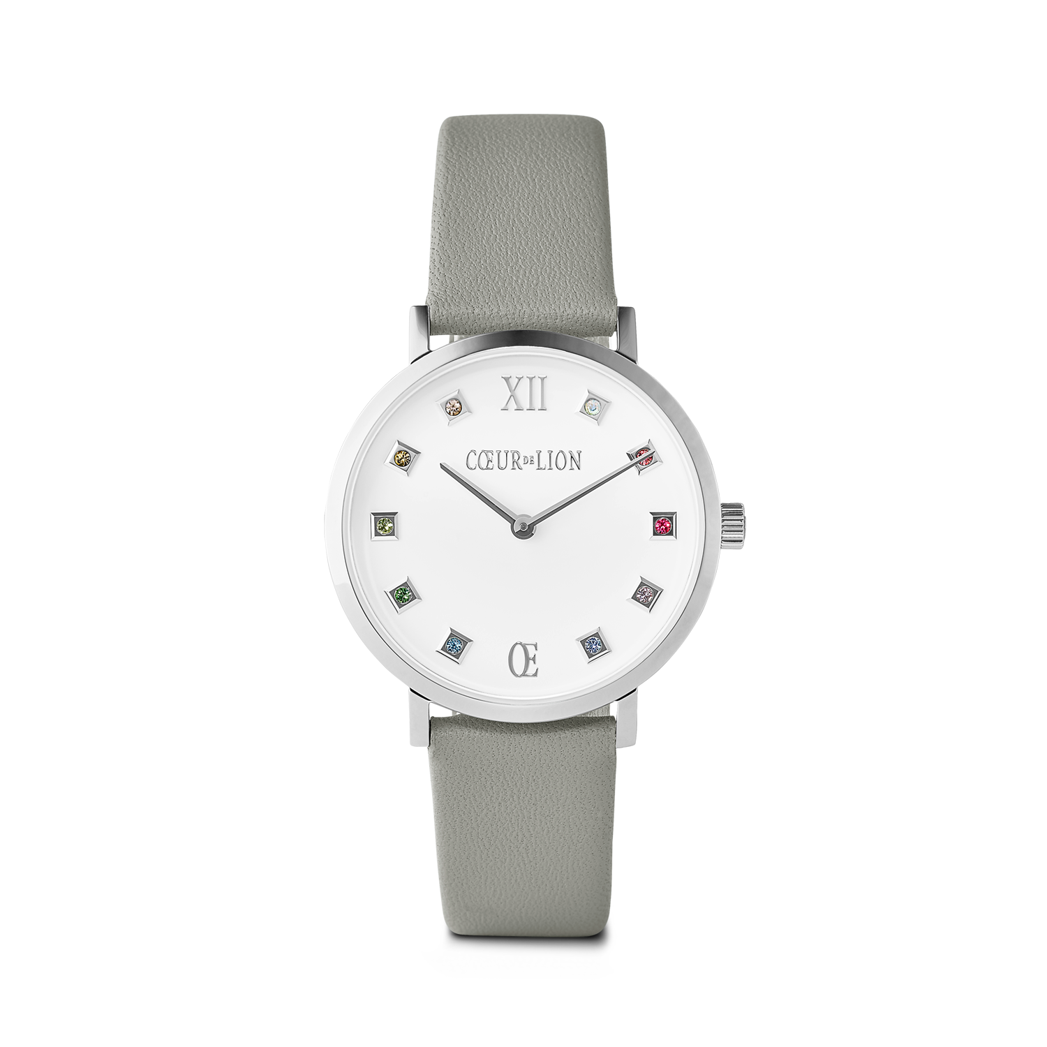 Watch Round Brilliant White Bracelet Leather Light Grey