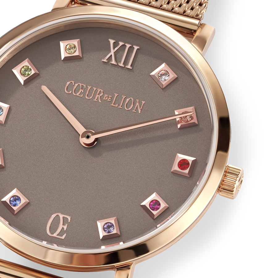 Watch Round Mocha Matt Milanese Stainless Steel Rose Gold