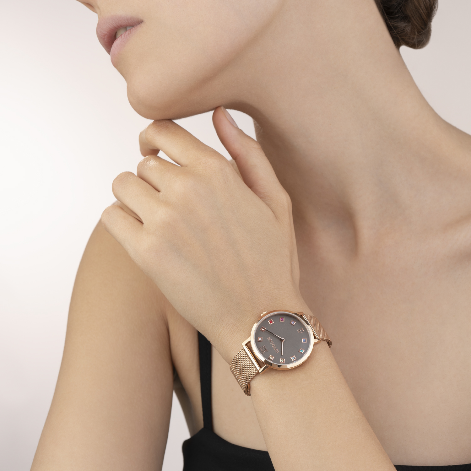 Watch Round Mocha Matt Milanese Stainless Steel Rose Gold