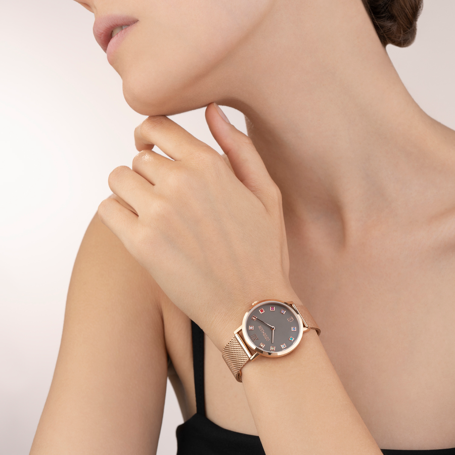 Watch Round Mocha Matt Milanese Stainless Steel Rose Gold