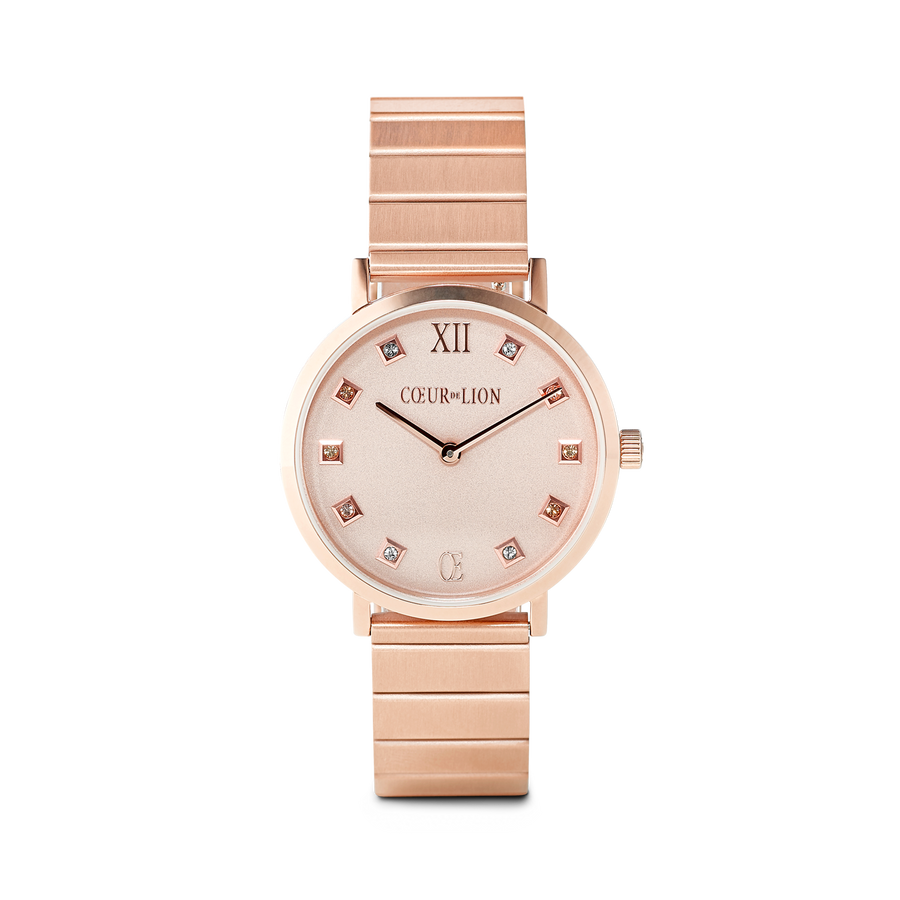 Watch Round Rose Gold Matt Monochrome Stainless Steel Rose Gold