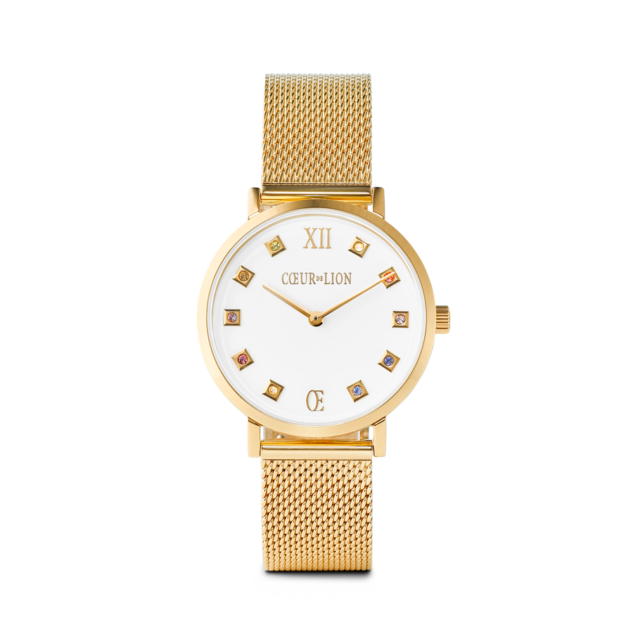 Gift Set Watch Round Brilliant White Milanese & Bracelet GeoCUBE® Multitask 4-in-1 gold-silver