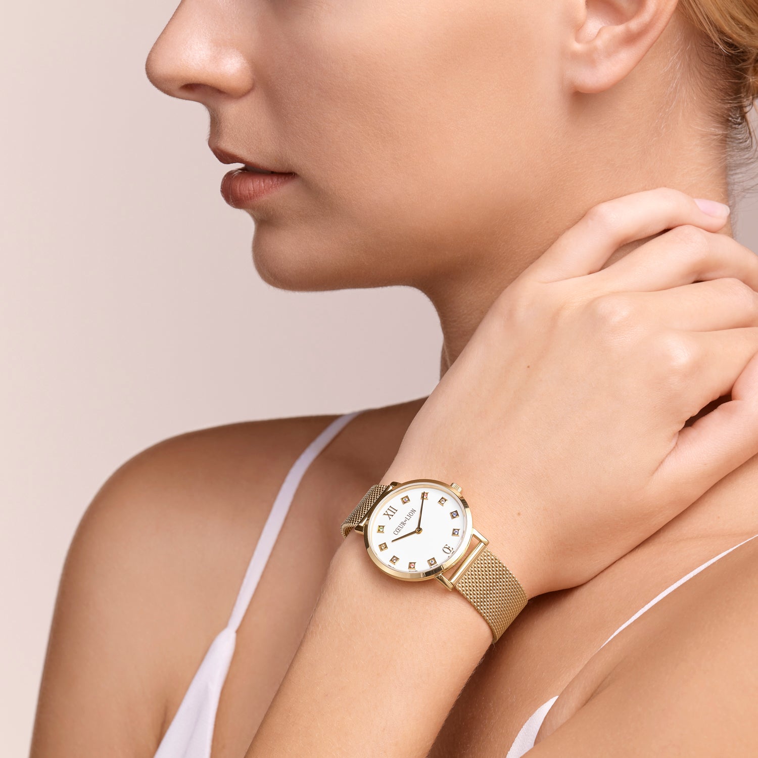 Gift Set Watch Round Brilliant White Milanese & Bracelet GeoCUBE® Multitask 4-in-1 gold-silver