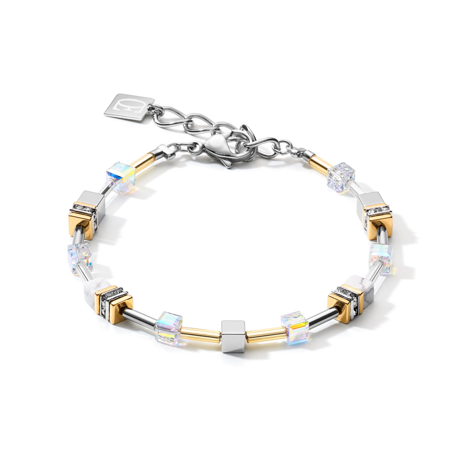 Gift Set Watch Round Brilliant White Milanese & Bracelet GeoCUBE® Multitask 4-in-1 gold-silver