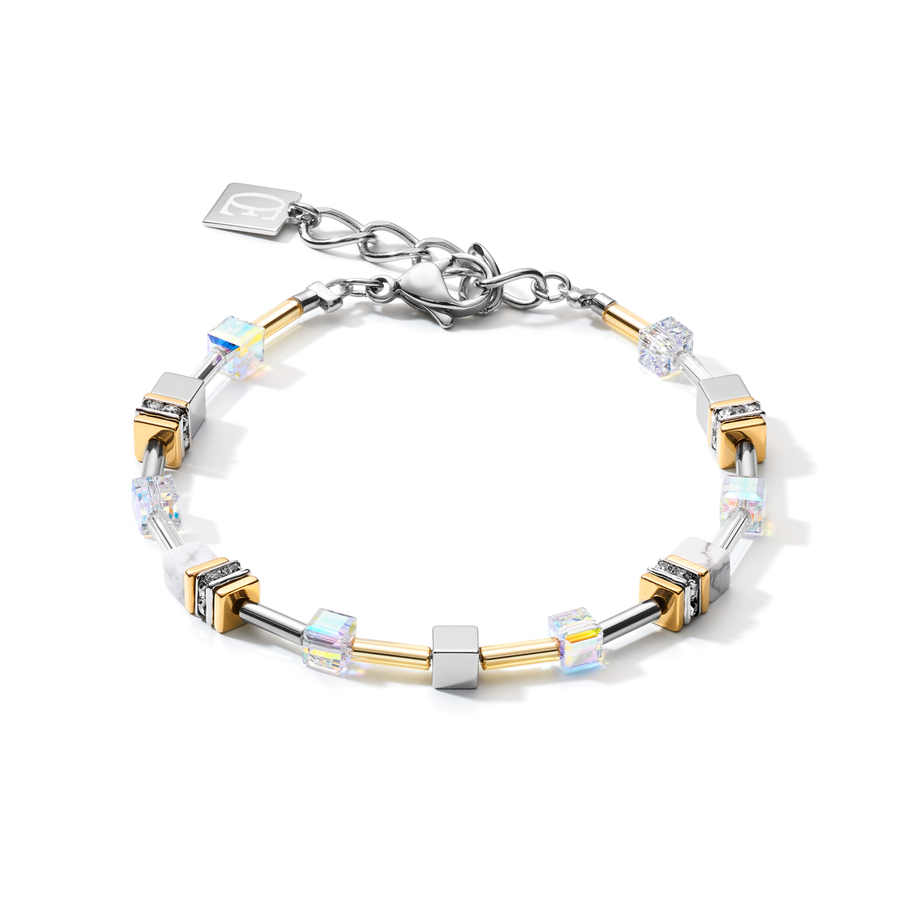 Gift Set Watch Round Brilliant White Milanese & Bracelet GeoCUBE® Multitask 4-in-1 gold-silver