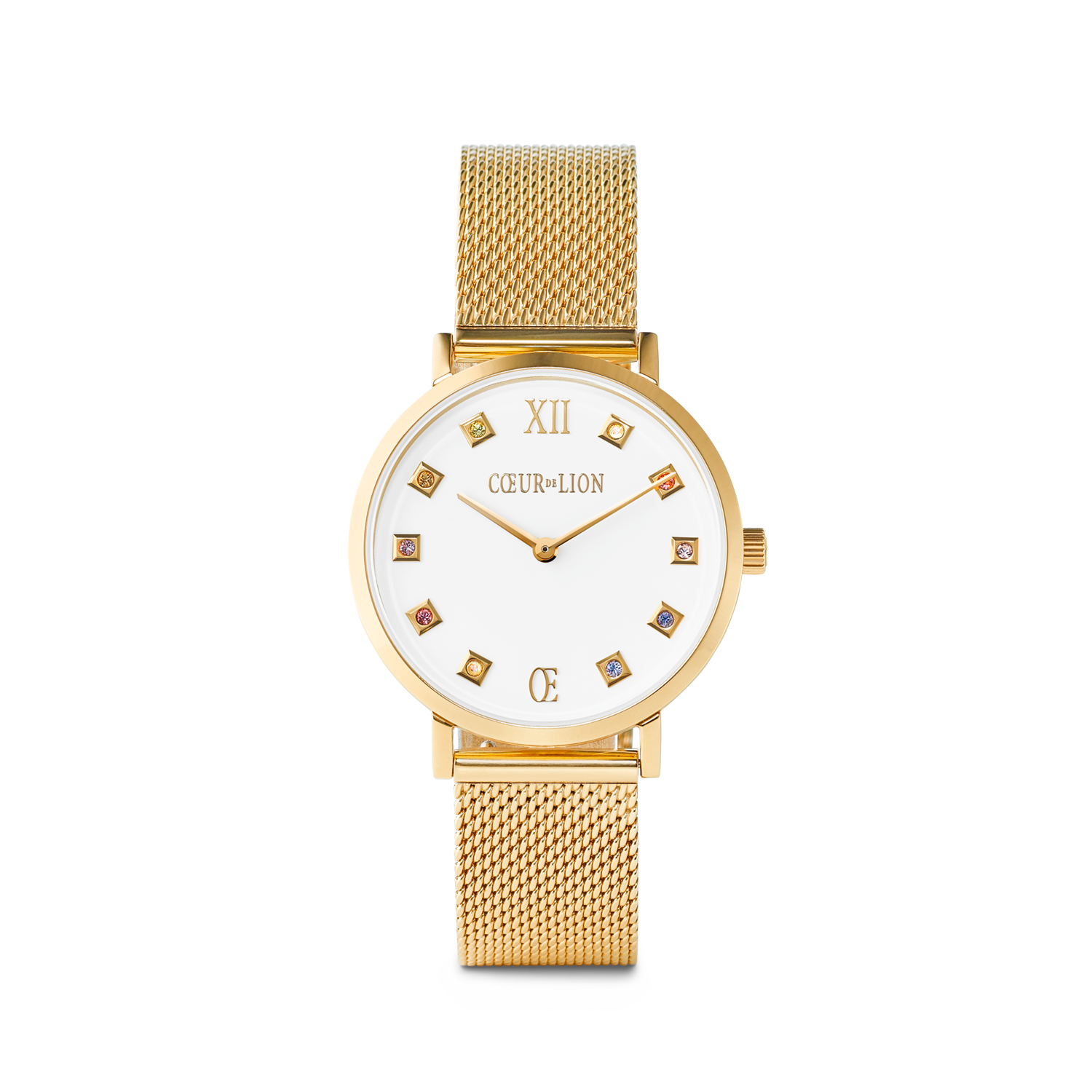 Watch Round Brilliant White Milanese Stainless Steel Gold