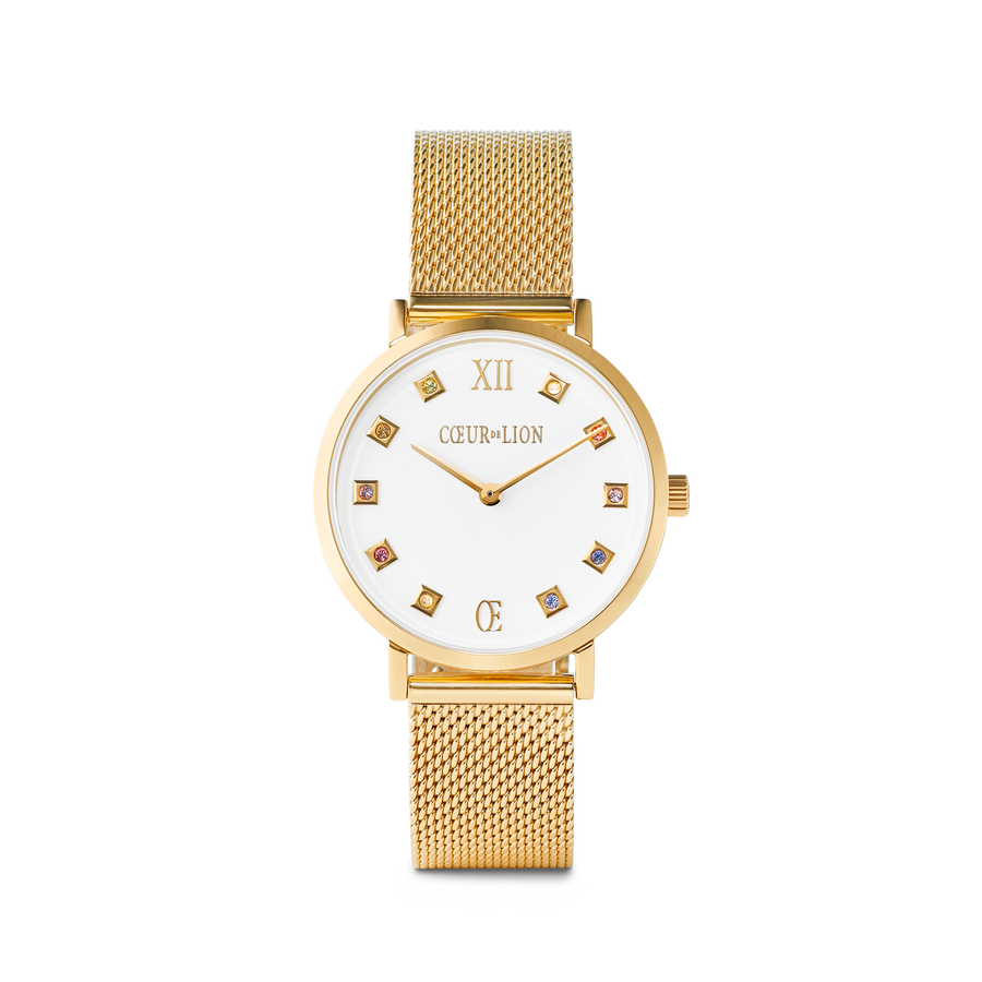 Watch Round Brilliant White Milanese Stainless Steel Gold