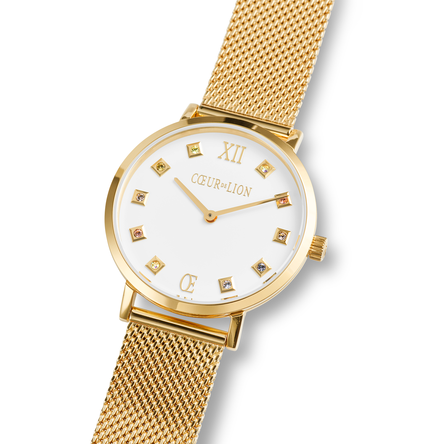 Watch Round Brilliant White Milanese Stainless Steel Gold