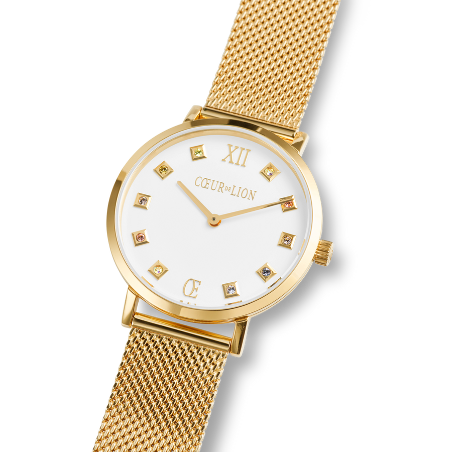 Watch Round Brilliant White Milanese Stainless Steel Gold