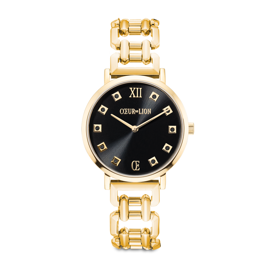 Watch Round Brilliant Glamourous Black Statement Gold