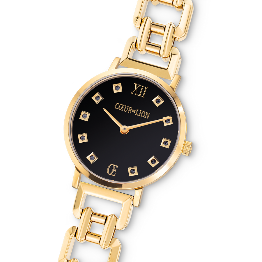 Watch Round Brilliant Glamourous Black Statement Gold