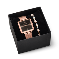 Gift Set Watch Iconic Square Mocha Sunray Milanese Bracelet GeoCUBE COEUR DE LION Europe