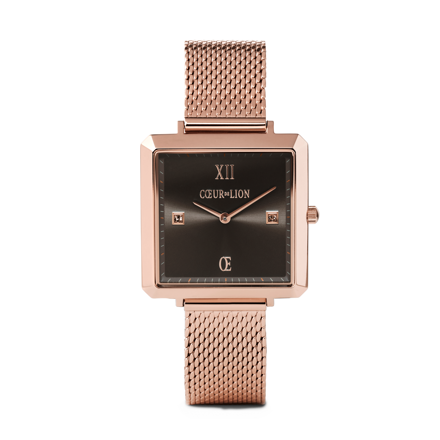 Gift Set Watch Iconic Square Mocha Sunray Milanese & Bracelet GeoCUBE® pink aventurine rose gold-peach