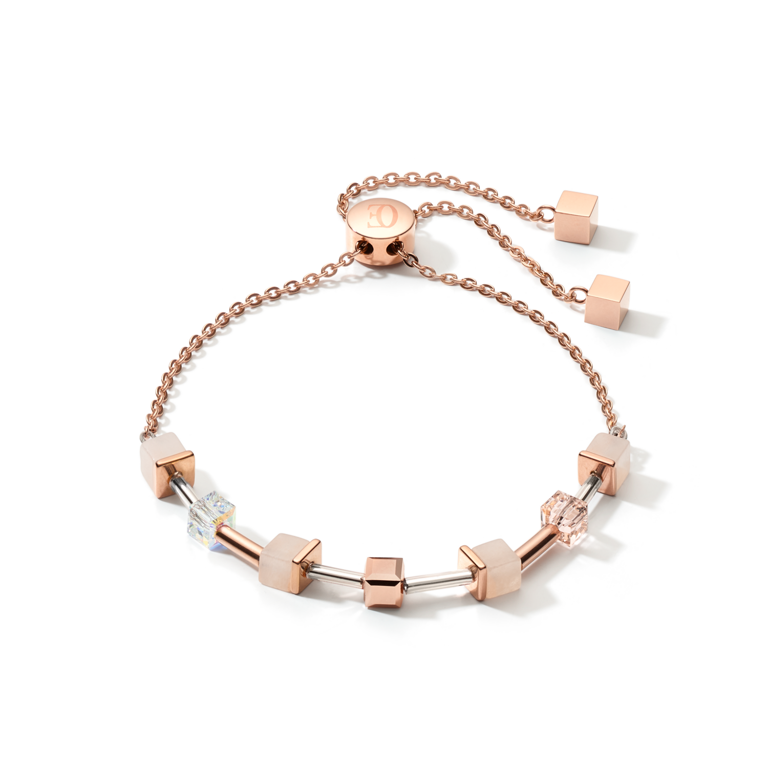 Gift Set Watch Iconic Square Mocha Sunray Milanese & Bracelet GeoCUBE® pink aventurine rose gold-peach