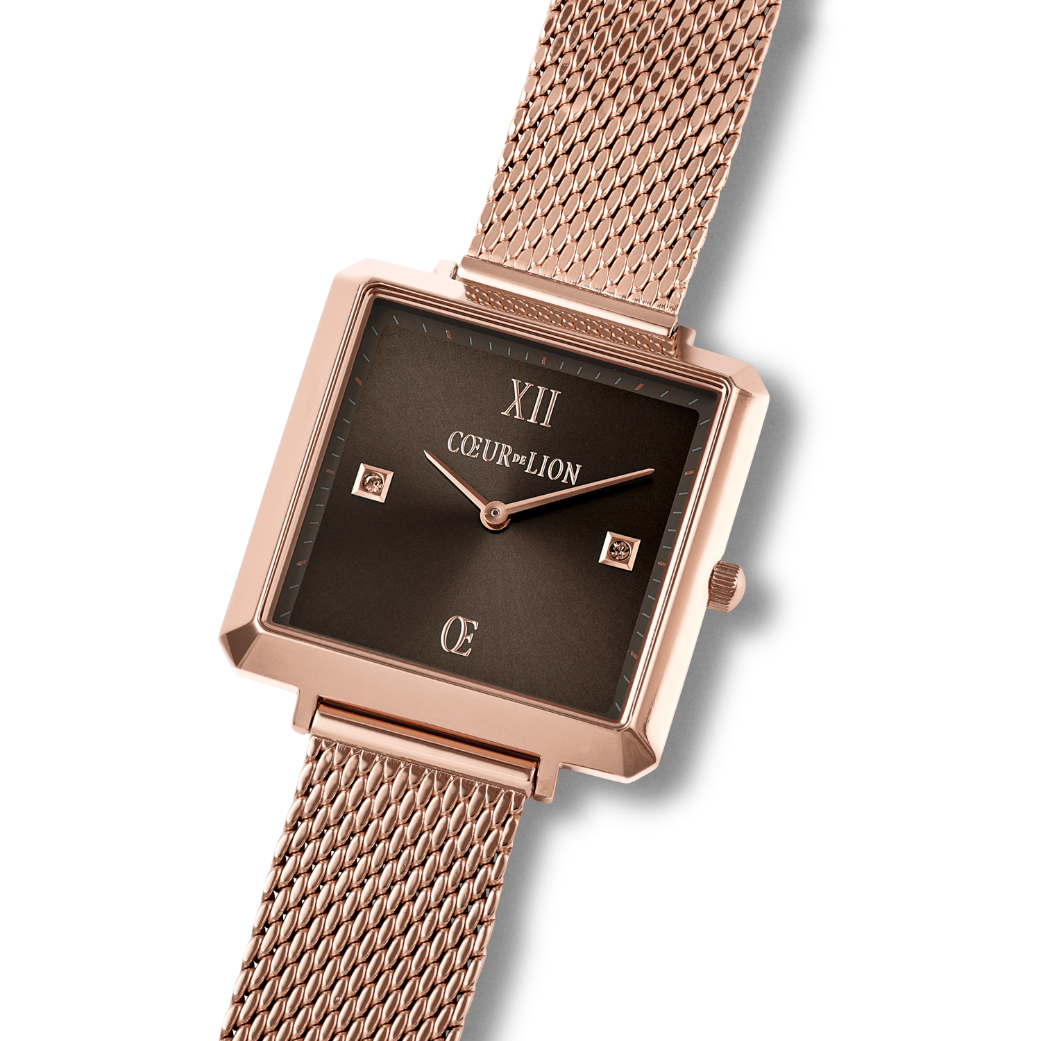 Watch Iconic Square Mocha Sunray Milanese Stainless Steel Rose Gold