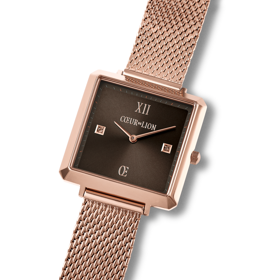 Watch Iconic Square Mocha Sunray Milanese Stainless Steel Rose Gold