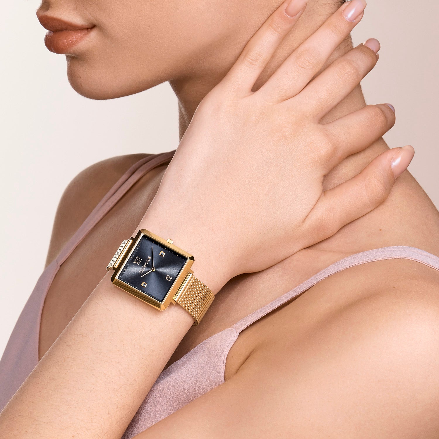 Watch IconicSquare Midnight Blue Sunray Milanese Stainless Steel Gold