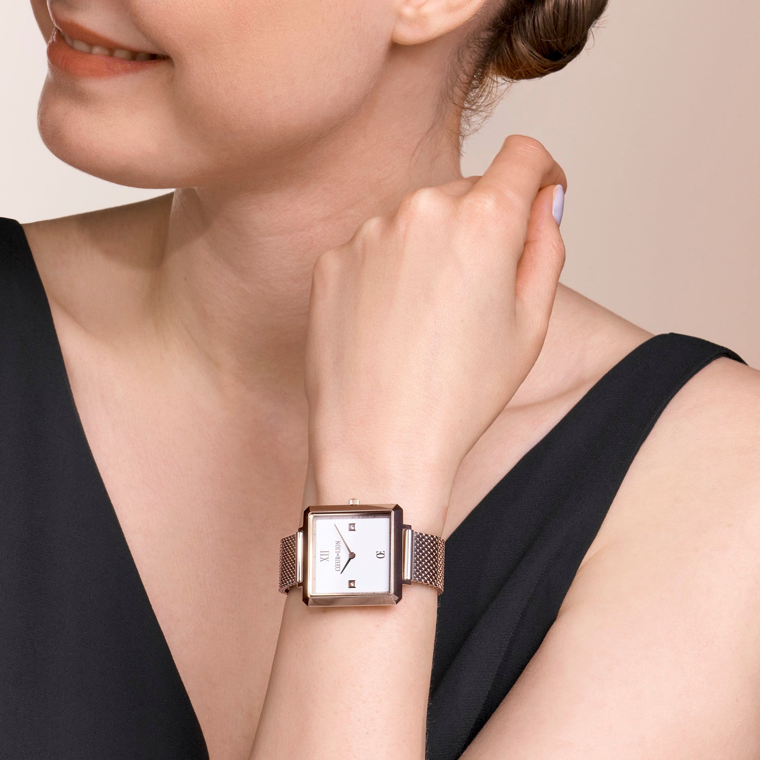 Watch Iconic Square Brilliant White Stainless Steel Champagne