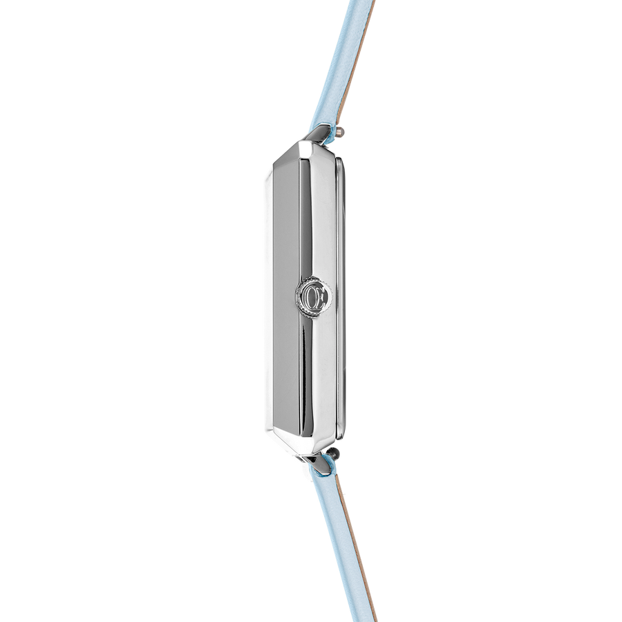 Watch Iconic Square Mother-of-Pearl Silver Bracelet Leather Cool Blue