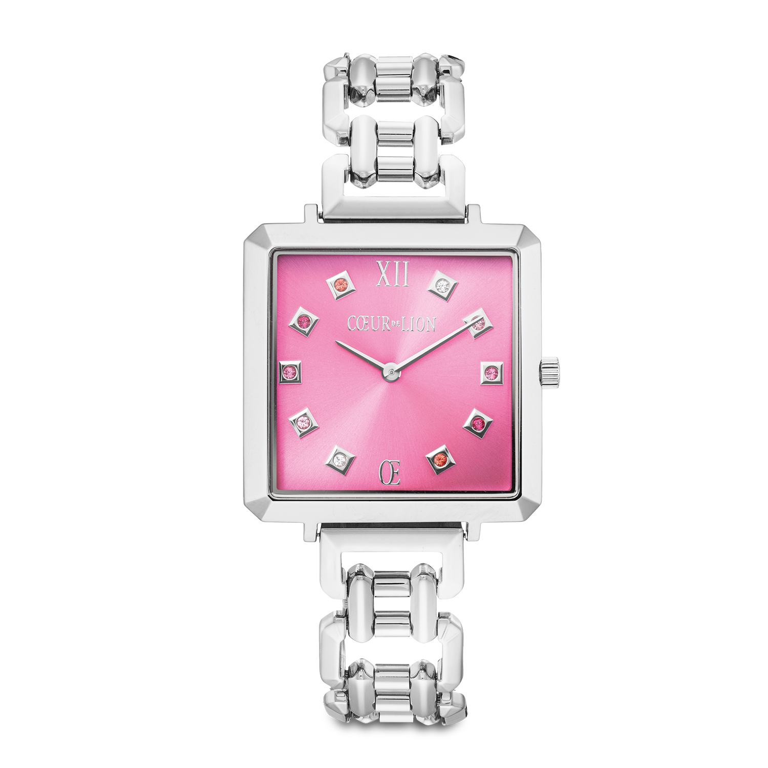 Iconic Cube Statement Watch Viva Magenta silver