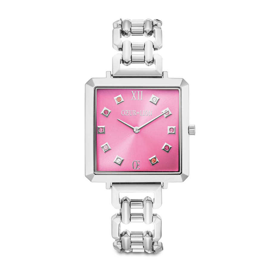 Iconic Cube Statement Watch Viva Magenta silver