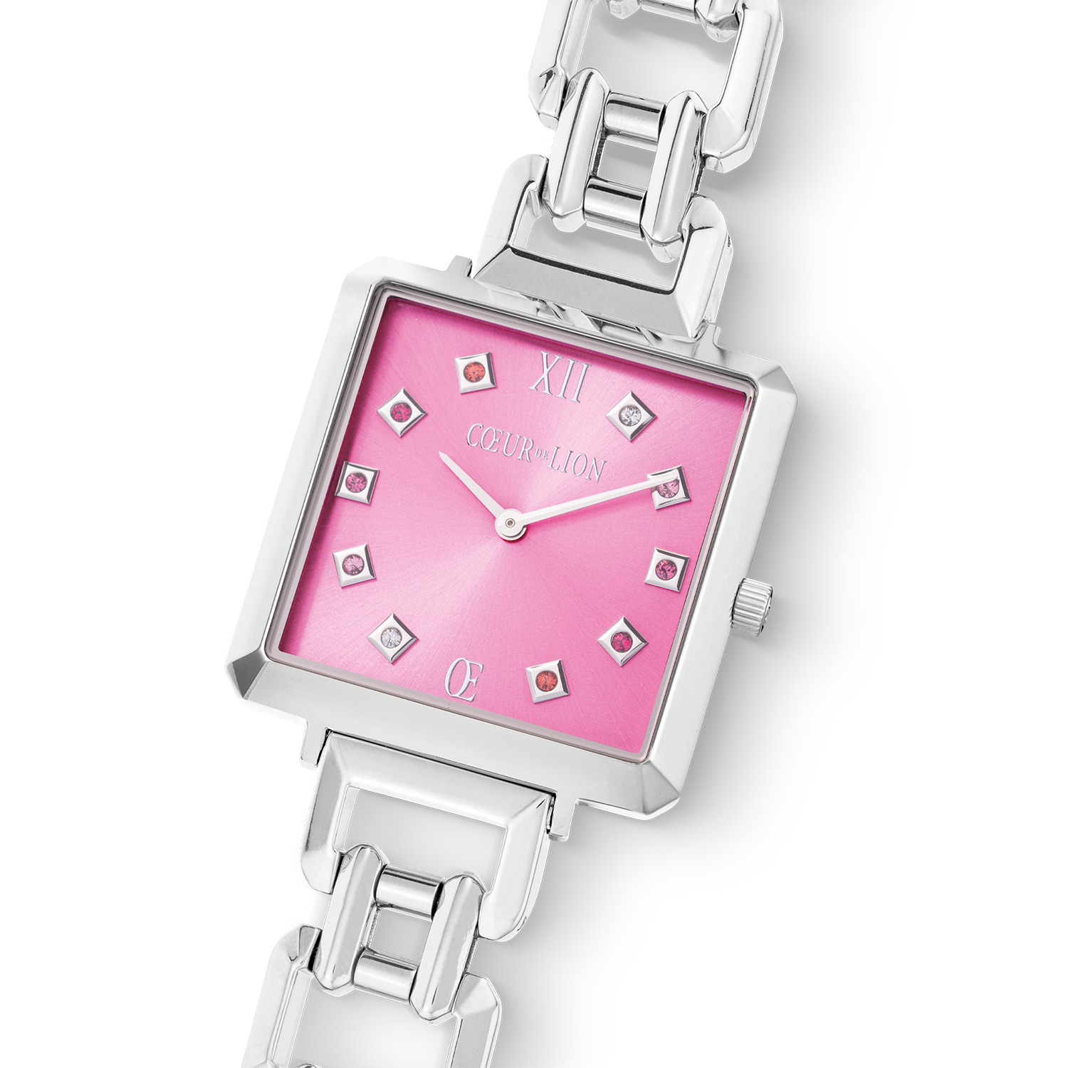 Iconic Cube Statement Watch Viva Magenta silver