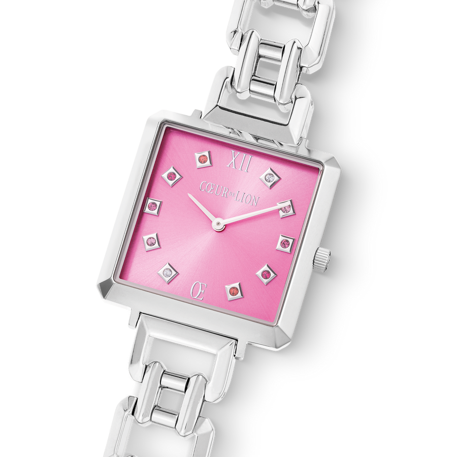 Iconic Cube Statement Watch Viva Magenta silver