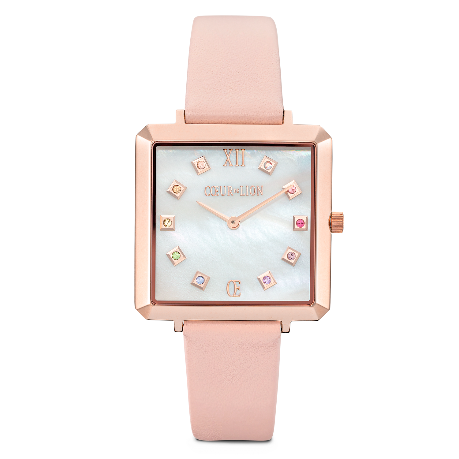 Watch Iconic Square Mother-of-Pearl Rose Gold Bracelet Leather Romantic Pink