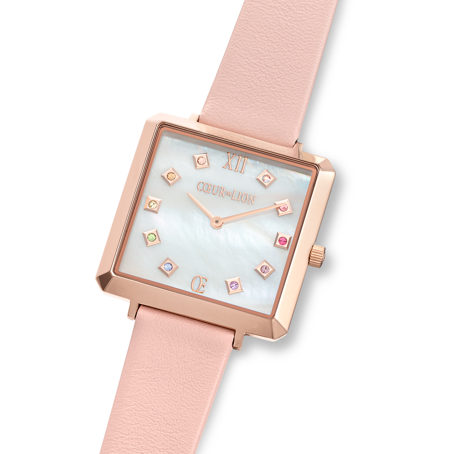 Watch Iconic Square Mother-of-Pearl Rose Gold Bracelet Leather Romantic Pink