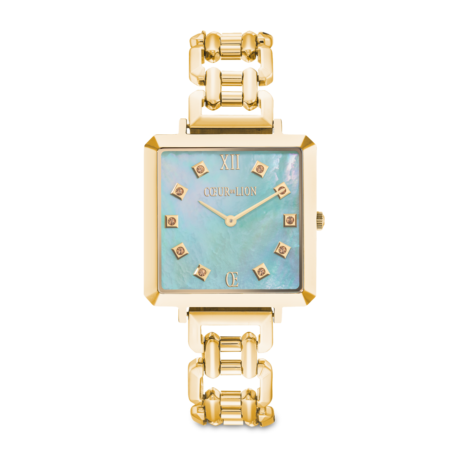 Gift Set Iconic Cube Watch Ocean Vibes Gold & GeoCUBE® Iconic Chain Bracelet Aqua-Apricot