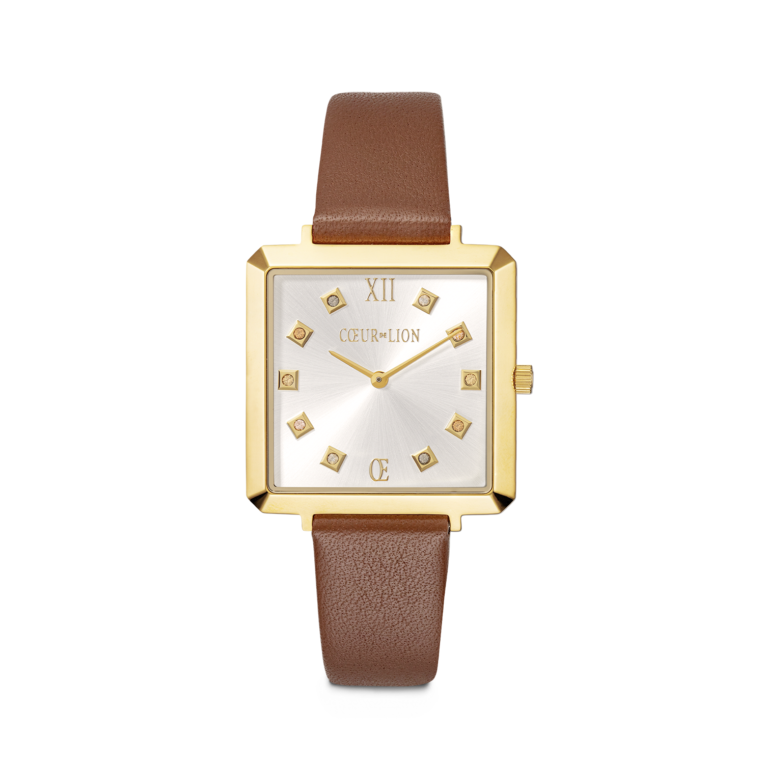 Watch Iconic Square Gold White Sunray Bracelet Leather Classy Brown