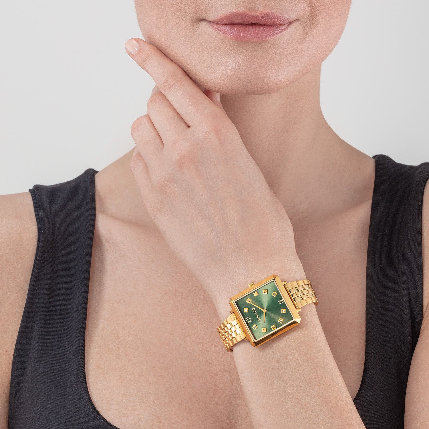 Watch Iconic Square Glamorous Green Stainless Steel Gold