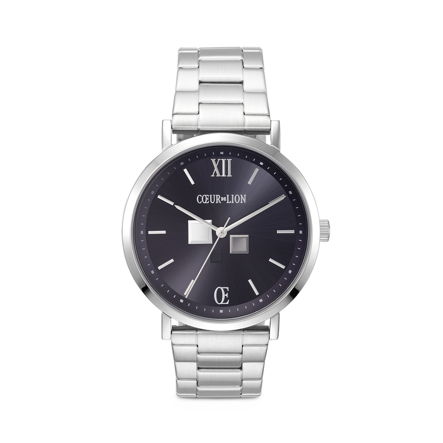 Watch Round Statement Unisex Sunray Midnight Blue Stainless Steel Frosted Silver