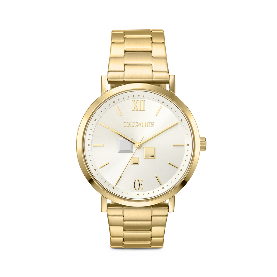 Watch Round Statement Unisex White Sunray Stainless Steel Frosted Gold