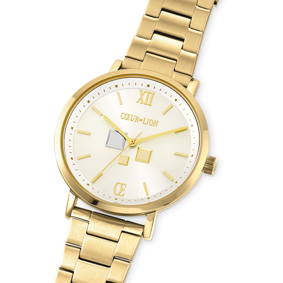 Watch Round Statement Unisex White Sunray Stainless Steel Frosted Gold